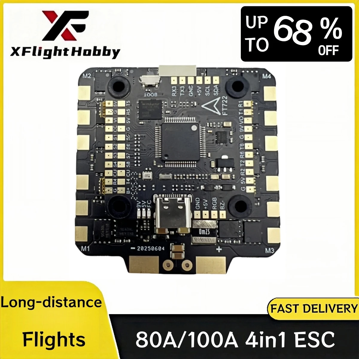 

XFlight Hobby 80A 100A ESC 6S 8S BLHeli_32 Электронный регулятор скорости Водонепроницаемый малошумный с разъемом XT90 для гоночного дрона FPV