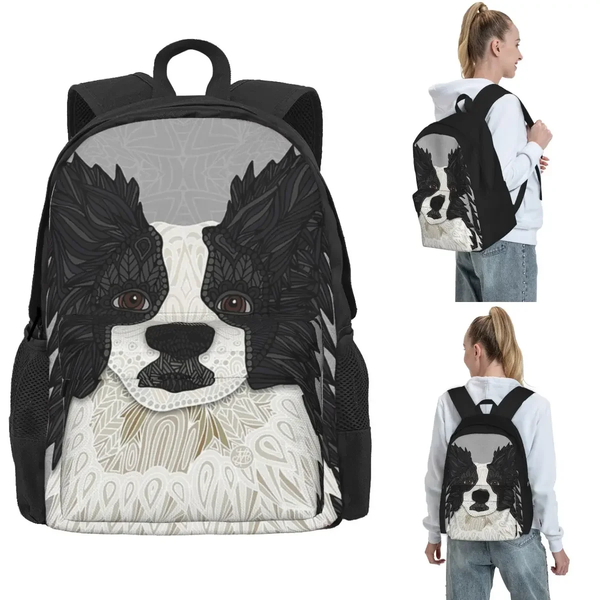 Beautiful Black Border Collie Backpack Hot Sale Daypack Large Capacity Kids BookBag School Bag Shoulder Bags for Men Women