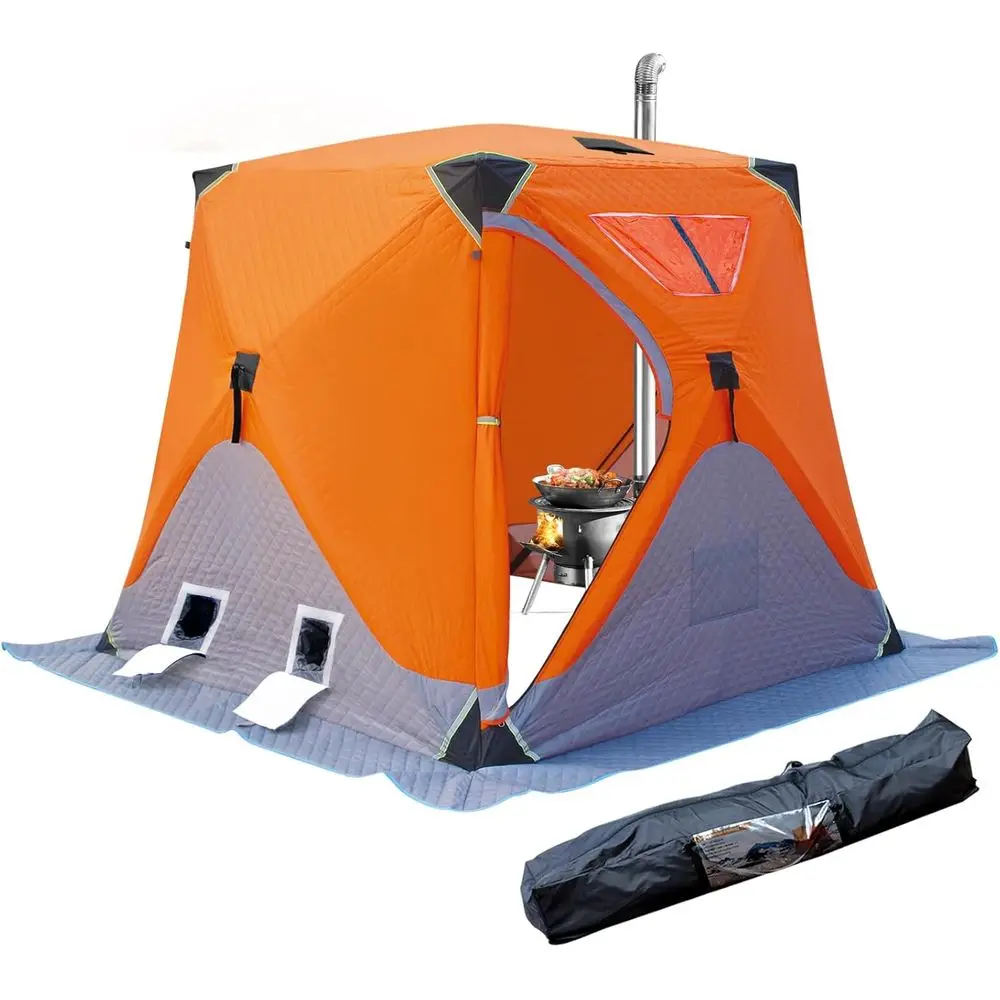 Tienda de Campaña Aislada para Pesca en Hielo para 3-4 Personas con Salida para Estufa, Impermeable 600D, Estilo Hub, 2 Puertas para Invierno