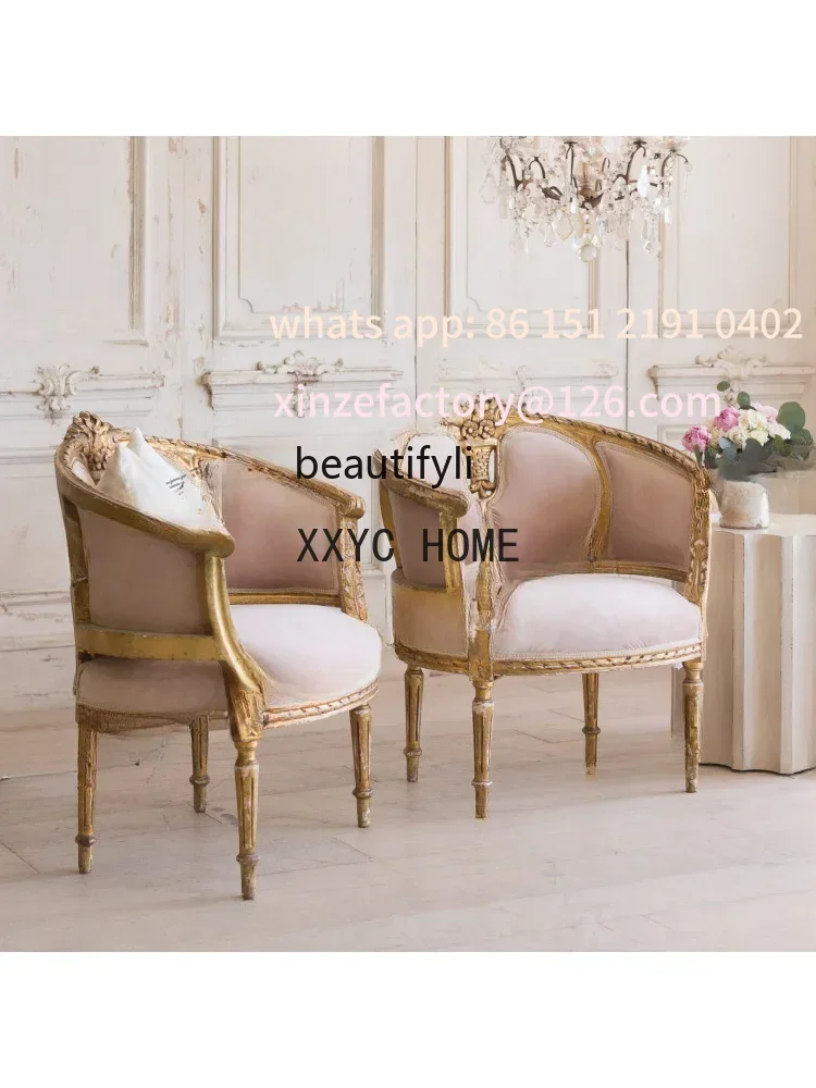 

Customizable Light Luxury American Wood Carved Single-Seat Sofa Chair Small Apartment Living Room Balcony Leisure Chair