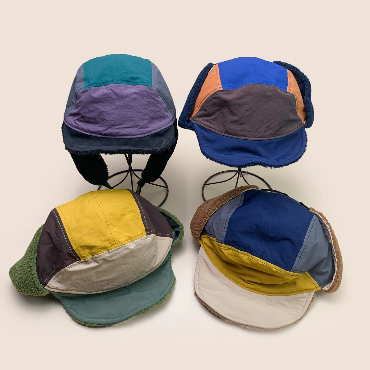 

Retro Quick Drying Color Block Baseball Hats New Men Women Sunshade Polar Fleece-lined Warm Outdoor Versatile Casual Bomber Caps
