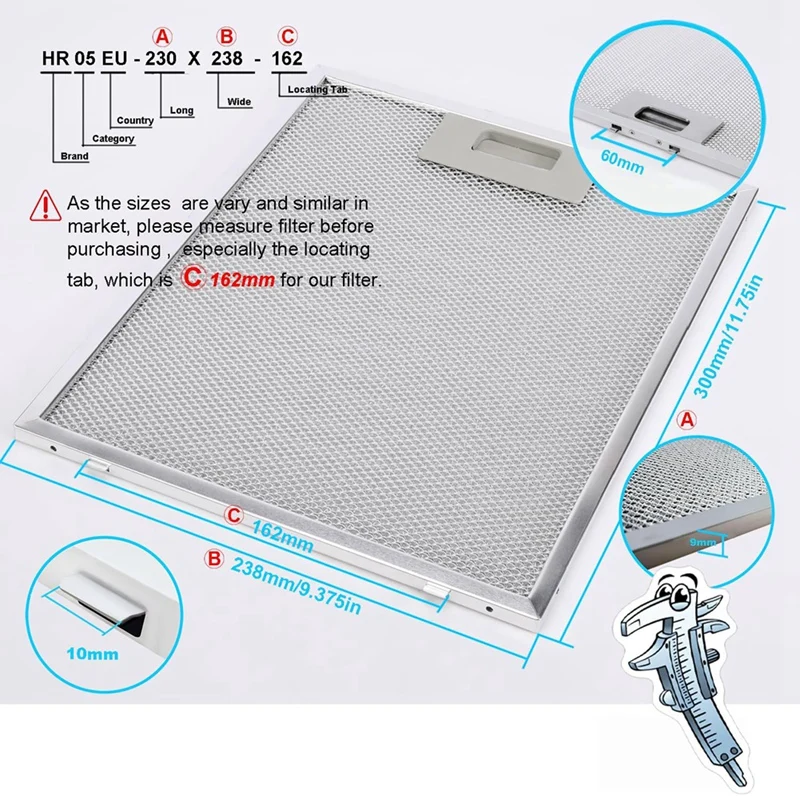 S97018029 Range Hood Filter Replacement For BORAN Range Hood 4-Layer Aluminum Mesh Hood Vent Filter Durable Easy Install