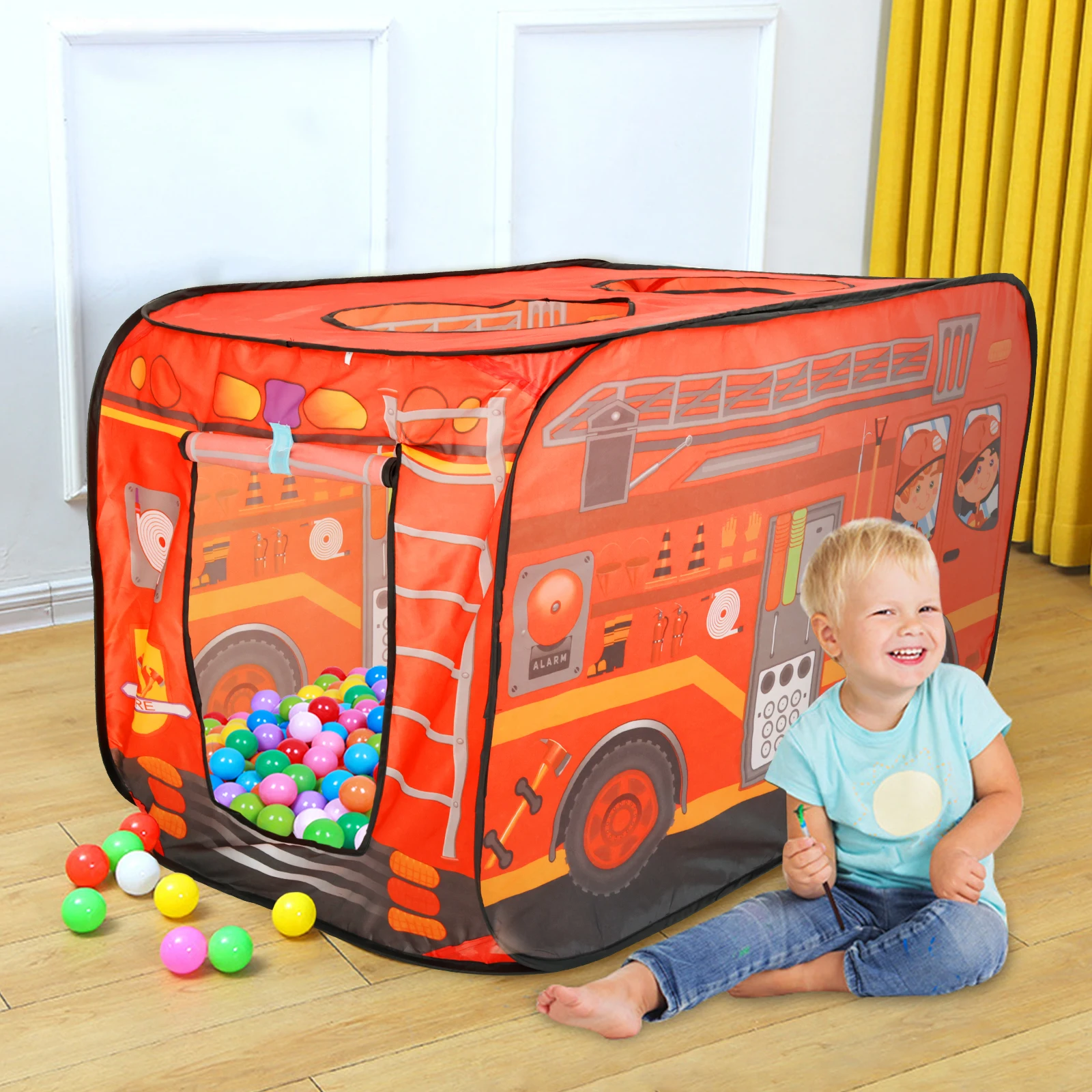 Children\'s Car Tent Portables Pop Up Fire Truck Play Tent Indoor Outdoor Garden Baby Game House Toys With Storage Bags NEW