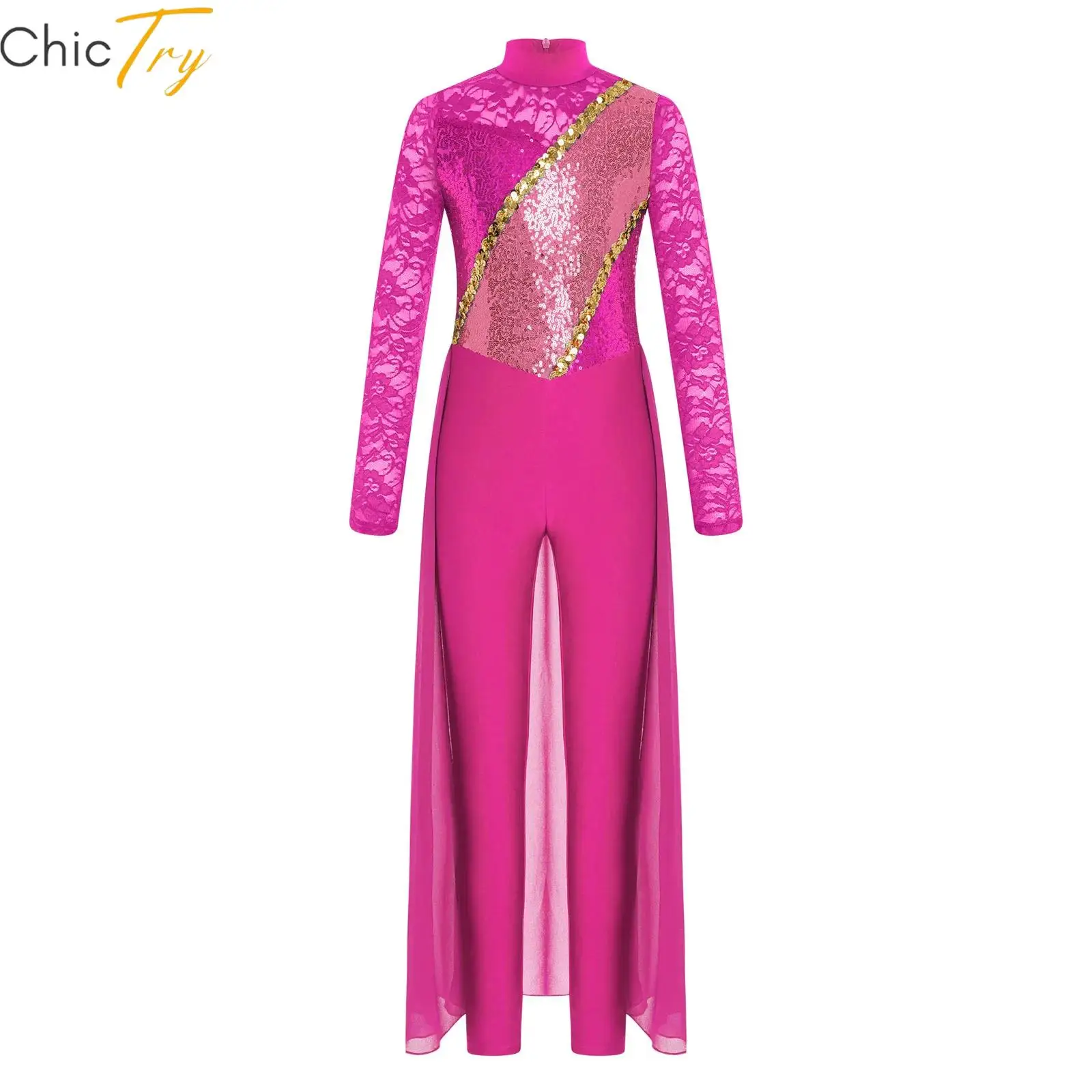 Kids Girls Ballet Gymnastics Romper Figure Ice Skating Dance Jumpsuit Floral Lace Long Sleeve Sequins Skirted Unitard Dancewear