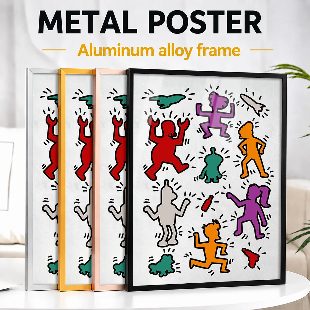 Futurama Characters In Pop Color Framed Aluminum Metal Poster Customized Photo High Contrast Graphic Style Wall Art For Studio