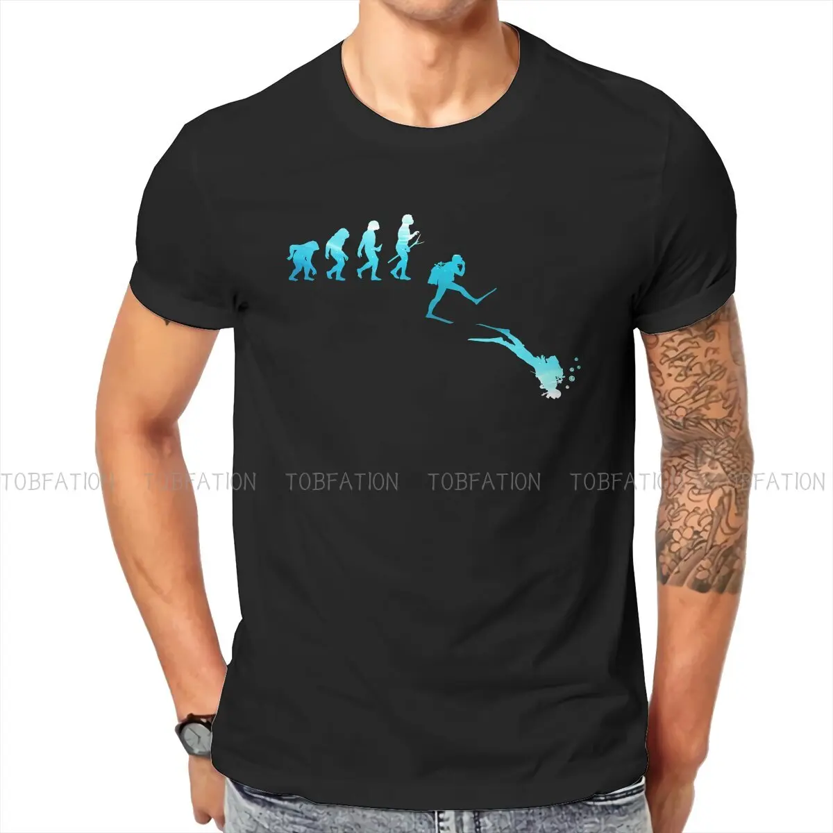 Evolution Hipster TShirts Dive Scuba Diving Men Harajuku Fabric Tops T Shirt Round Neck Oversized