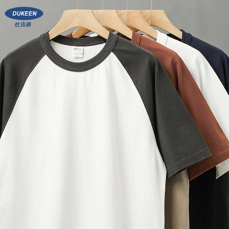 Dukeen Raglan Sleeve T-Shirt for Men Summer Fashion Oversized Collision Color Short-sleeved Tees O-Round Couple Clothing