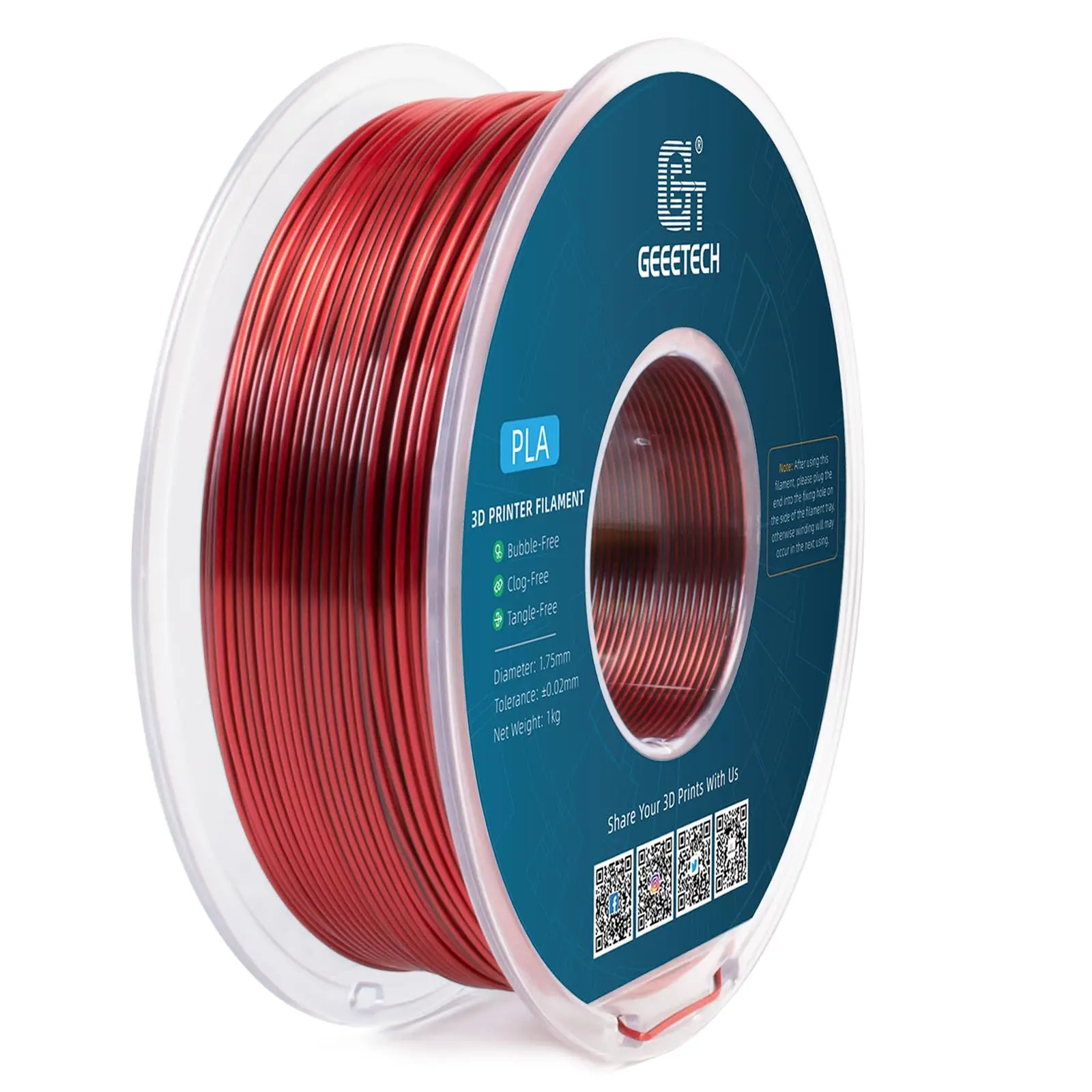 Geeetech Dual Colors BiColor Silk PLA-filament, 3D-filament 1,75 mm 1KG spoeldraad (+/-0,03 mm) Vacuümverpakking