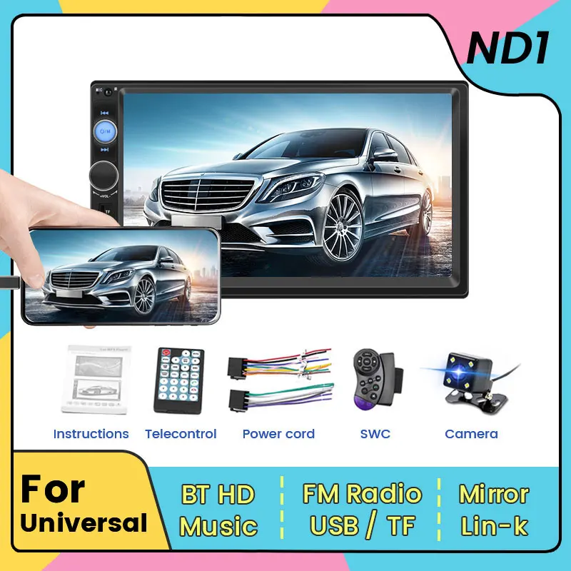 Universal Car Radio 7010B ND1 Android Multimedia Mp5 Player Built-in Carplay Auto with HD Video Reverse Camera GPS Stereo SWC BT