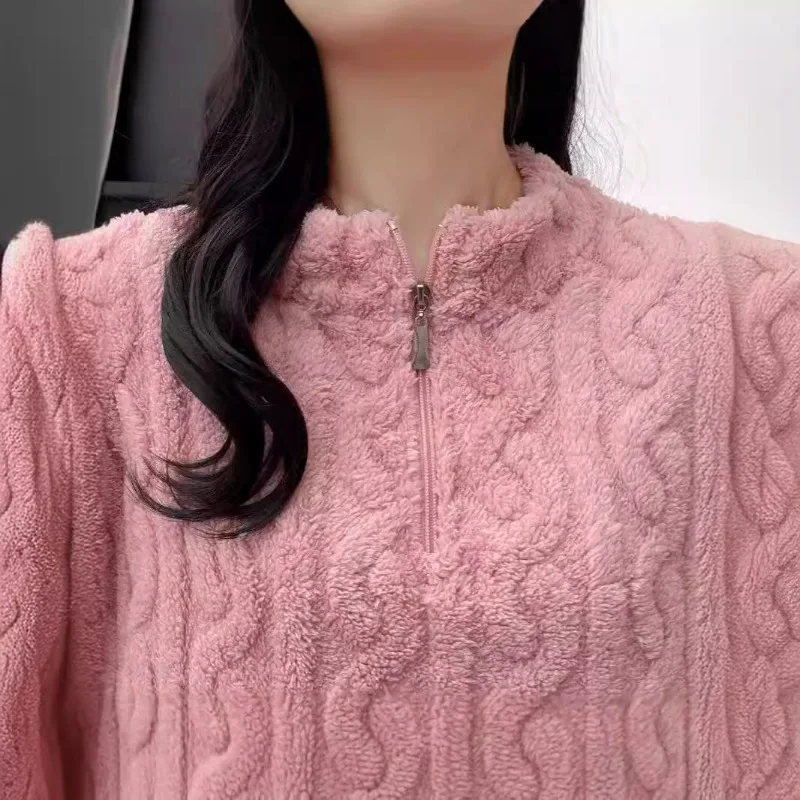 سميكة بيجامة فستان أطفال مع سروال داخلي قطعة مجموعة المرأة الدافئة المرجان المخملية نصف البريدي كم طويل ملابس خاصة مطاطا مخطط الجاكار Homewear