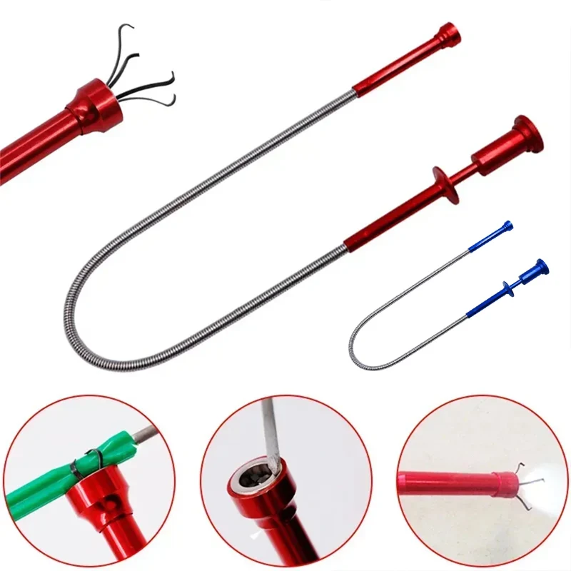 Telescoping Magnetic pickup Claw Magnetic Pick-up Tool 4 Claws with LED light Flexible Spring Magnet Grab Grabber （No battery