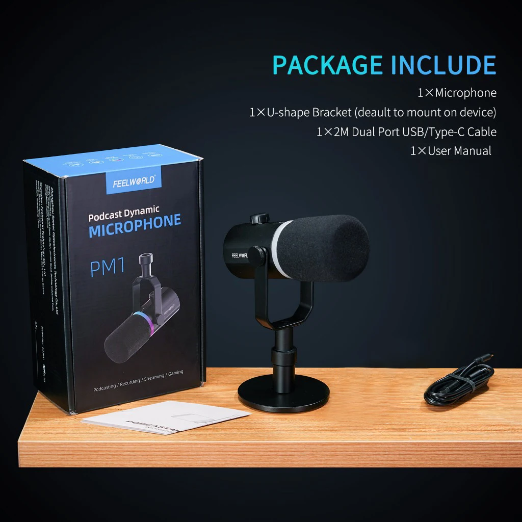 FEELWORLD XLR/USB Dynamic Microphone PM1 for Podcasting Recording Gaming Live Streaming