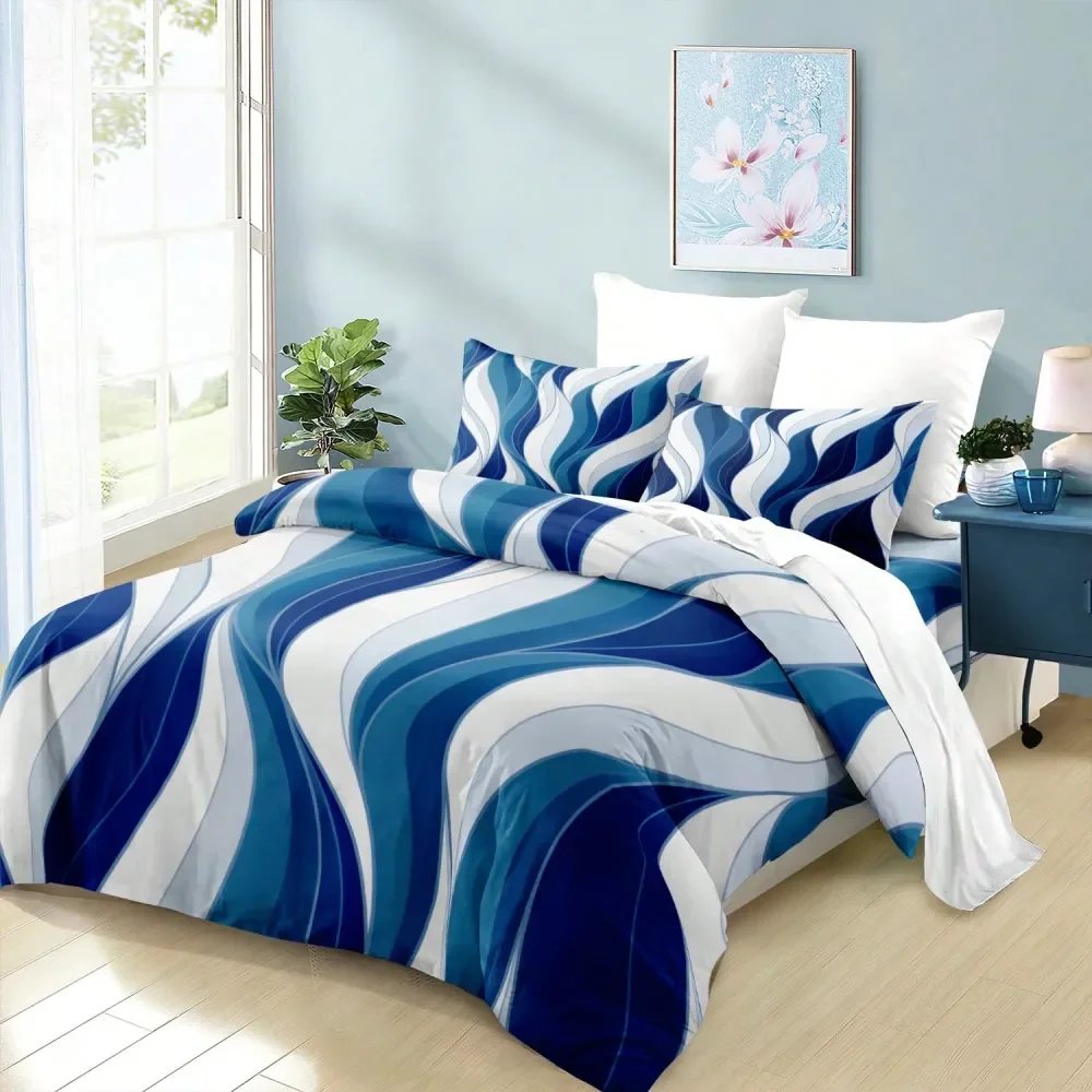 

Мягкий и дышащий комплект постельного белья с классическим сине-белым полосатым принтом, удобный, для любого сезона, для декора спальни, с 1 пододеяльником