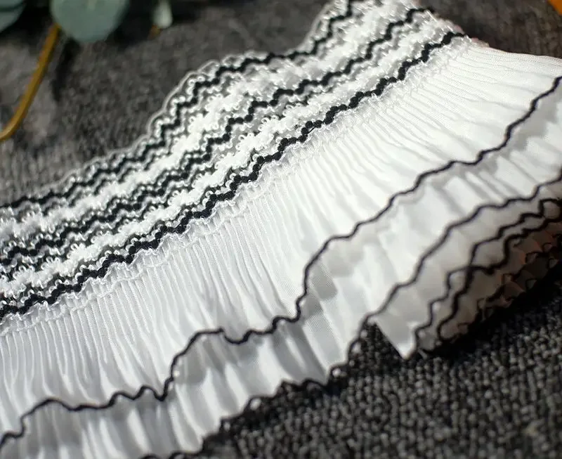 Organ Elastic Pleated Collar Lace Ruffle Dress Trim Embroidery Fringe Sewing Ribbon 11CM White Wide Black Double Layers Chiffon