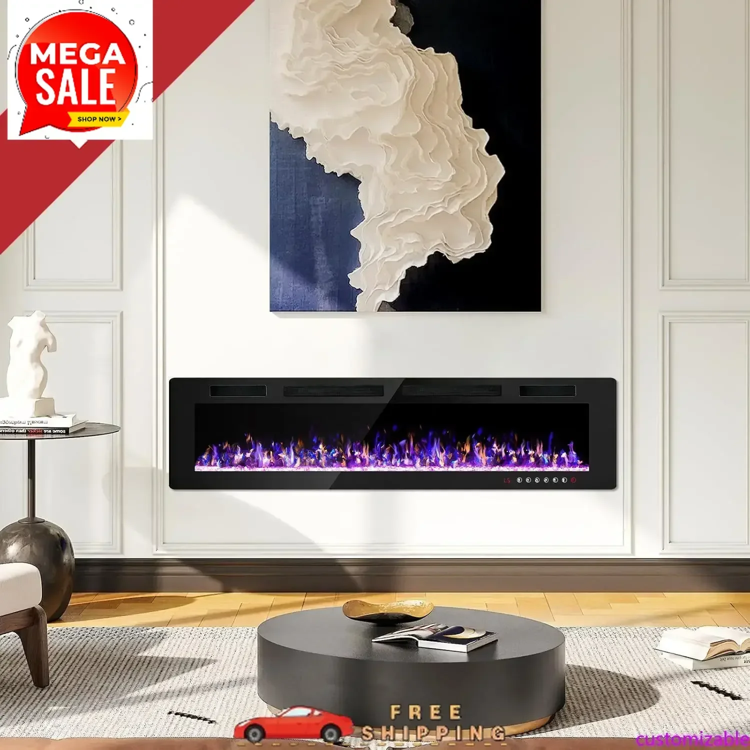 Hot-sellingCustomizable 72 inch Ultra-Thin Electric Fireplace in-Wall Recessed and Wall Mounted Fireplace Heater,Linear Fireplac