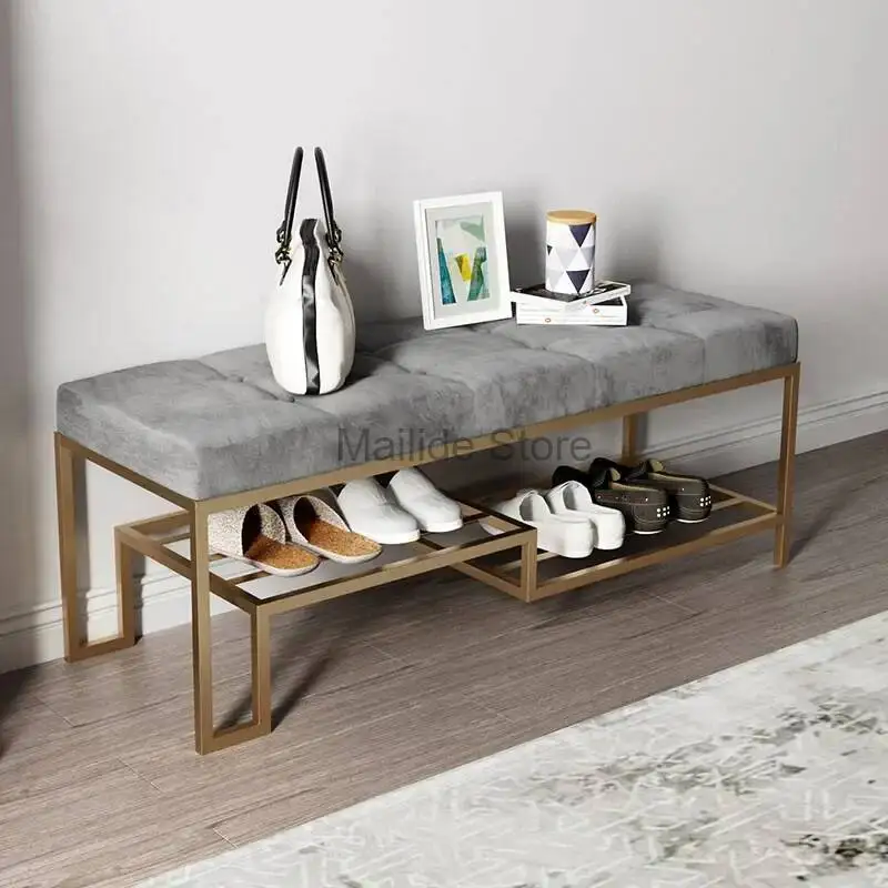 Changing Light Iron Simple Shoe Stools Luxury Living Room Furniture Home Storage Bench Creative Ottomans Sit-down Shoe Cabinet