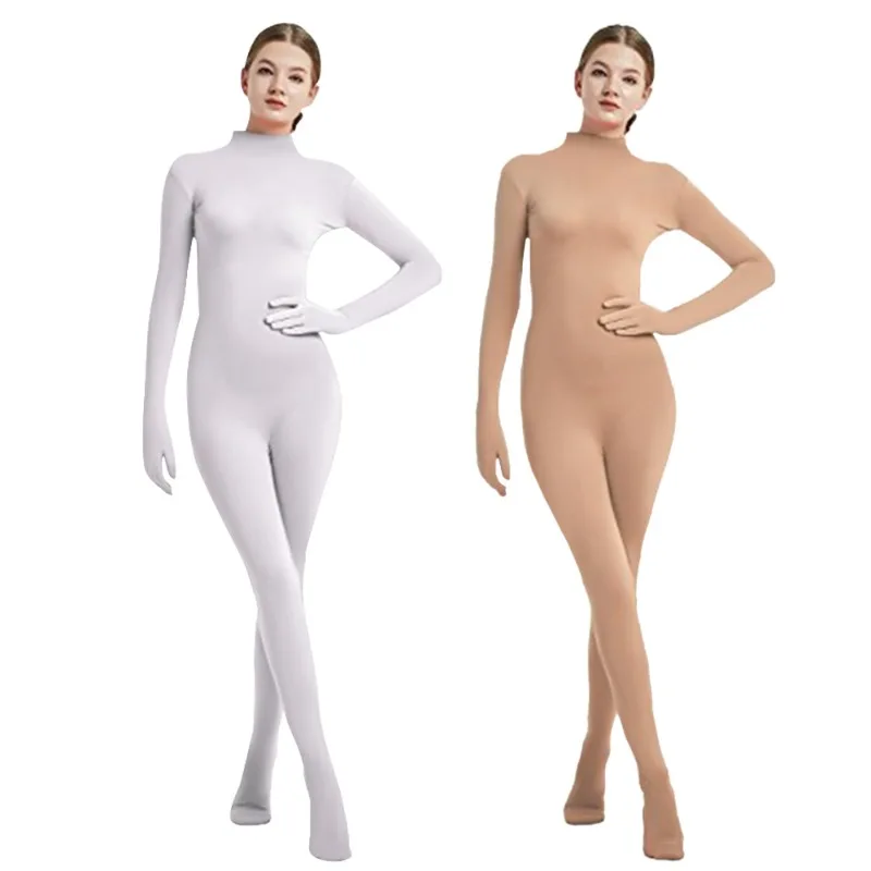 Novo bodysuit feminino com braços e pernas macacão cor sólida vestido de dança palco desempenho vestido