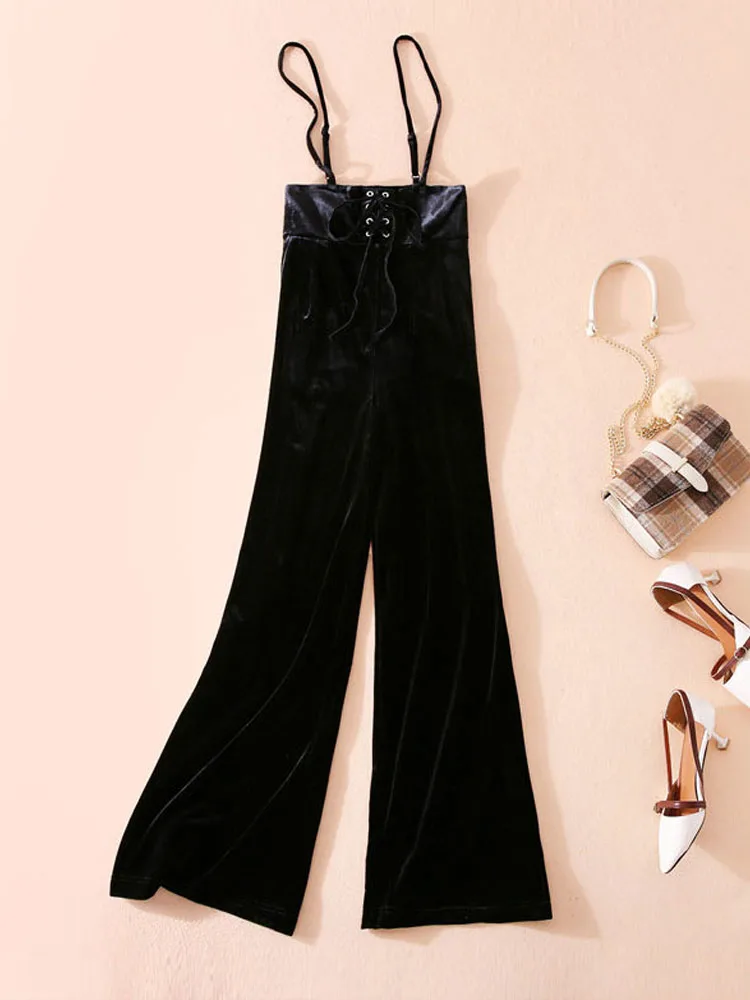 

Gold Velvet Wide Leg Pants Women's Casual High Waist Cargo Overalls Versatile Spring Faion High Quali Polyester Fiber