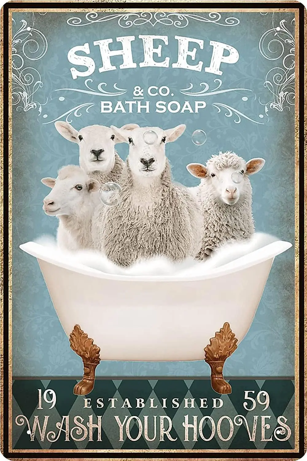 Licpact Funny Sheep Decor Bathroom and Bathtub Decor Sheep Lovers Gift Farm Decor Tin Signs Wall Art Poster Retro Metal Poster B