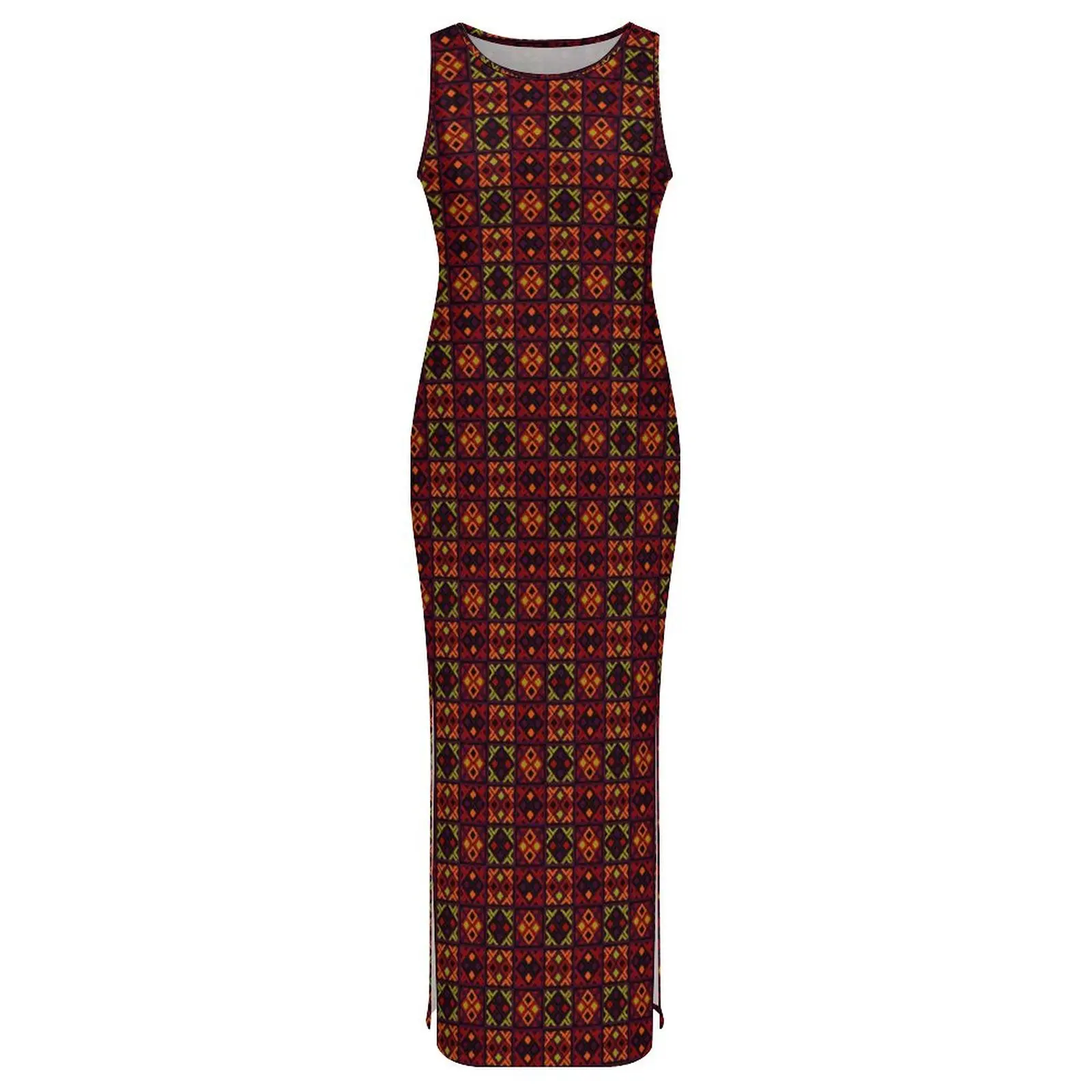 African Tribal Print Dress Sleeveless Vintage Ethnic Street Style Maxi Dresses Night Club Bodycon Dress Women Design Vestidos