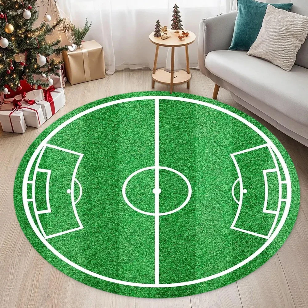 Soccer Field Carpet Mat Rug Sports Theme & Realistic Home Decoration with Green White Tone for Living Room Bedroom