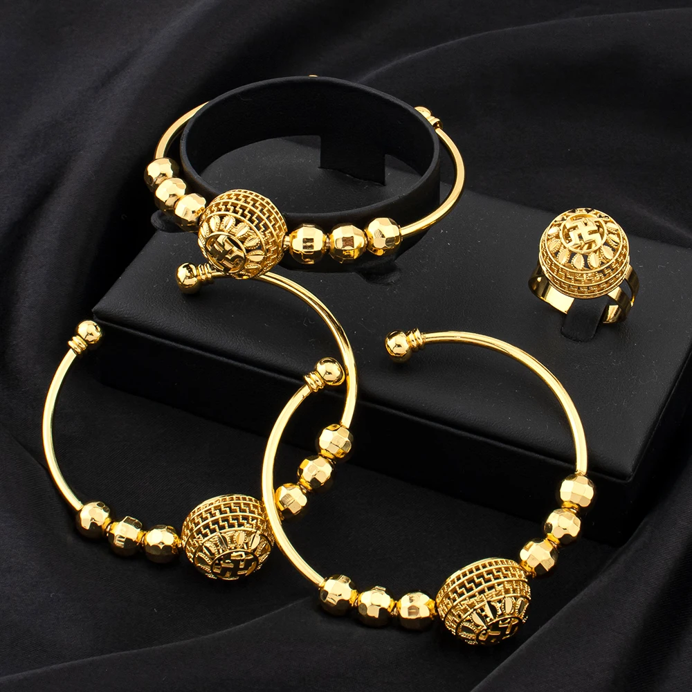4pcs Set Beaded Bangle Ring Skeleton Vintage Ethnic Style Cuff bracelet Jewelry Accessories Women's Party Wedding Jewelry Gifts