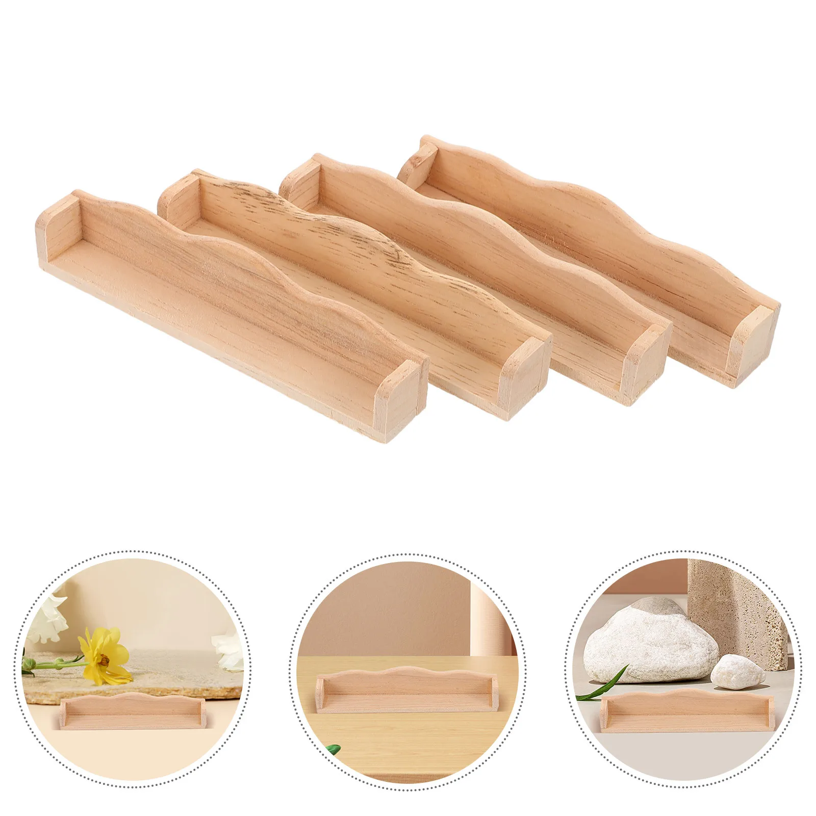 

4Pcs Miniature Dollhouse Floating Wall Mounted Bookshelf Wooden Shelves Decorative Mini Storage Shelf for Nursery