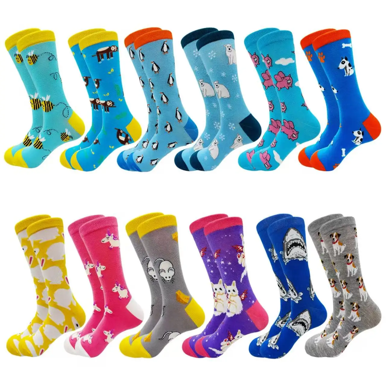 

12 pairs of animal pattern mid-calf socks