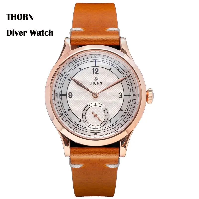 Thorn Men's Wristwatch 37mm White Dial Sapphire Crystal Quartz Movement Vintage Style Leather Strap 30M Water Resistant