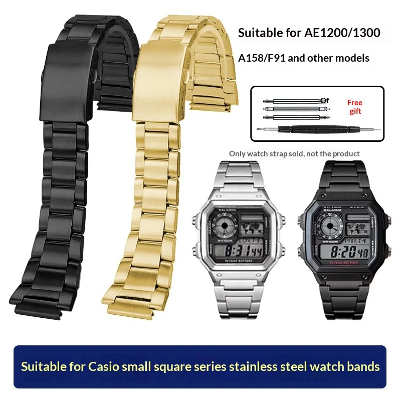 18MM Convex stainless steel bracelet for G-Shock Casio A158 A158W/A168/f91w/AE-1200/A159/A169 AE1300 Replace Wristbands strap