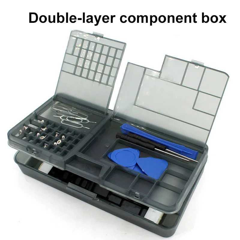 Glänzend Schwarze Doppelschichtige Elektronik-Komponenten Aufbewahrungsbox Schrauben-Zubehör Organizer Handy-Reparatur Motherboard IC Sammler