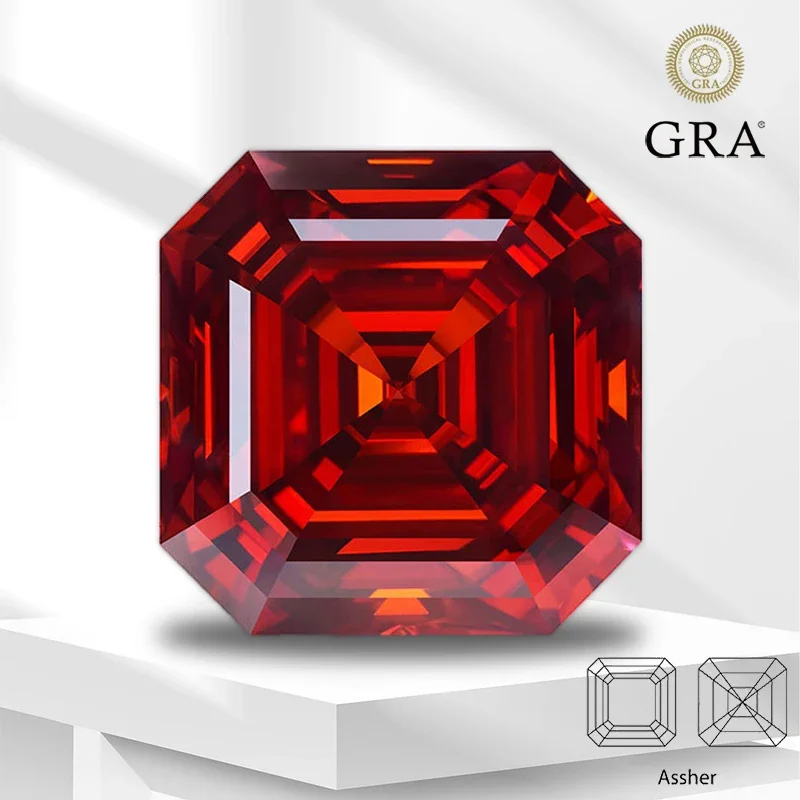 

Moissanite Stone Gemstones Garnet Asscher Cut For Pass Diamond Tester Top Charms Jewelry Making Materials With GRA Certificate