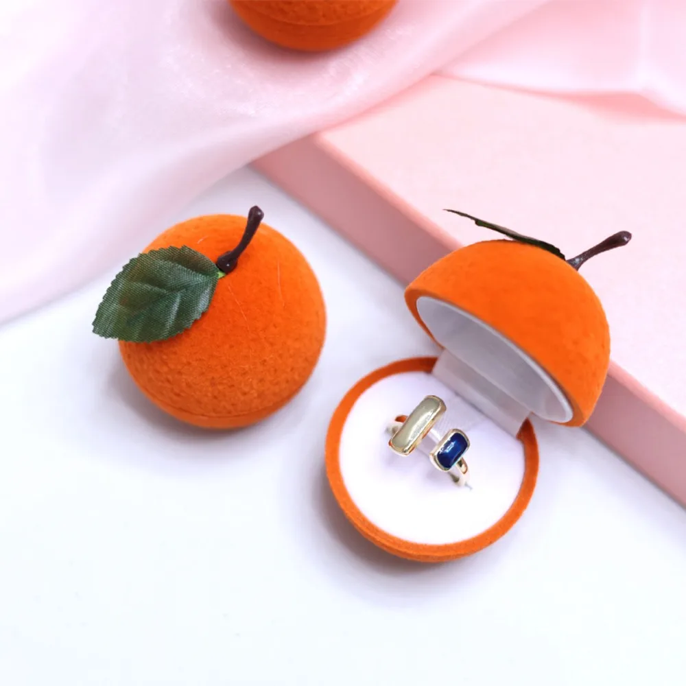 Space Saving Orange Ring Box Popular Dustyproof Flocking Jewelry Box Velvet Cute Orange Jewelry Box Wedding Proposal Gift