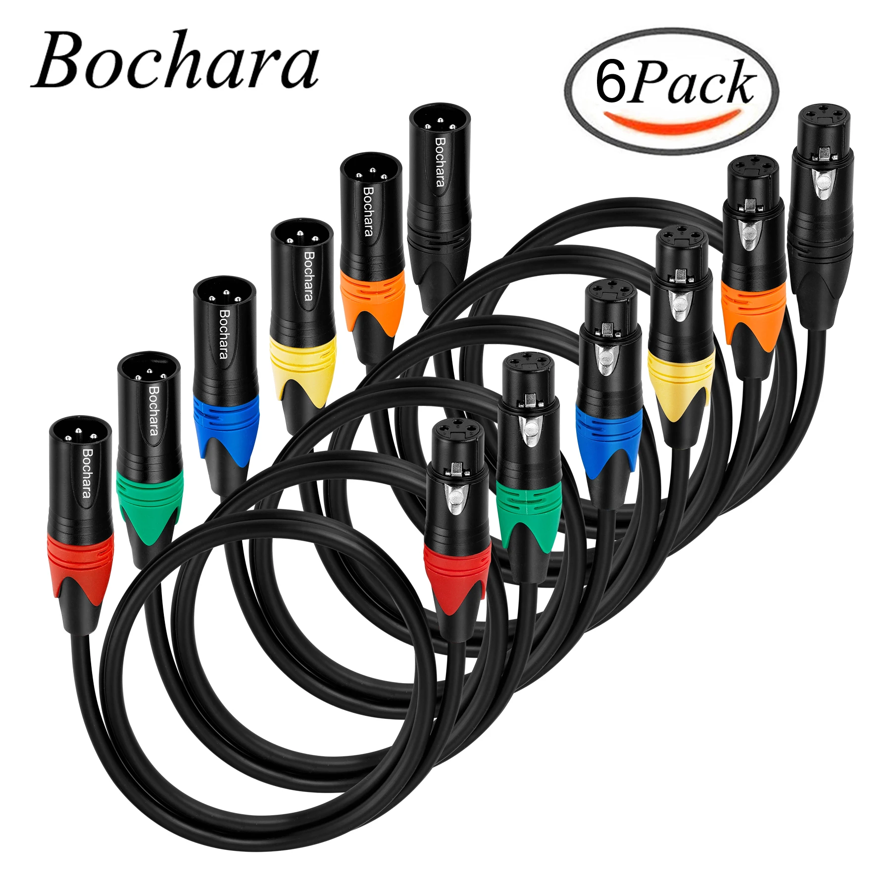 Bochara XLR Cable Male to Female 3Pin jack OFC Copper Foil and Braided Shielded For Mic Mixer Amplifier Stage light 6pcs Pack