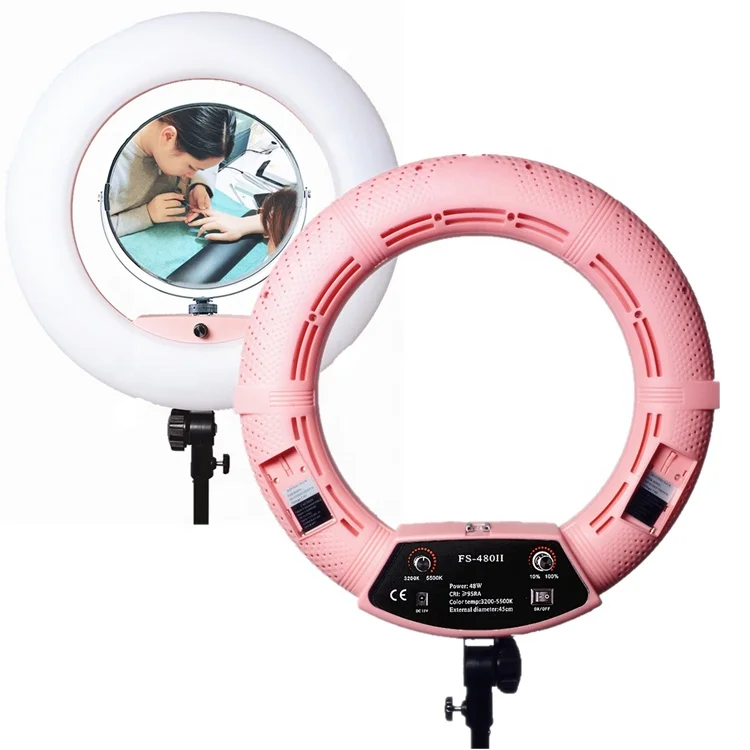 Yidoblo FS-480II 48W BI Color Dimmer Ring Light with tripod stand 18 inch Full Set Ringlight Makeup Studio Lighting AC 110-220V