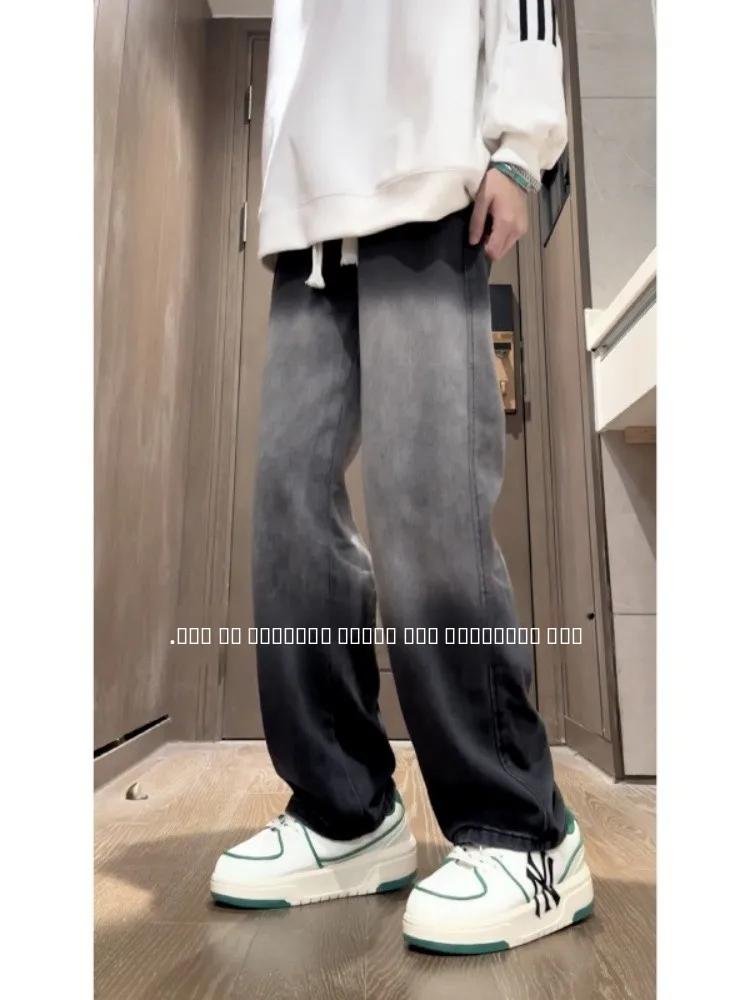 

Graduated Washed Vintage American Street Style Jeans Men's Loose Straight Leg Trousers Autumn Teenage Wear Durable Stretchable