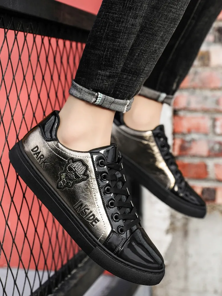 Men Casual Shoes Patent Leather Flats Skate Men Cool Driving Shoes Male Walking Shoes Sneakers Dress Trend the Latest Leisure - Image 5