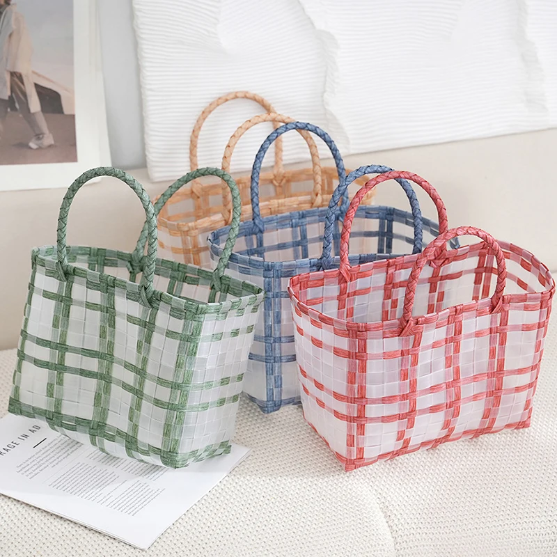 Fashionable Plastic Woven Vegetable Basket Bag New Single Shoulder Handbag