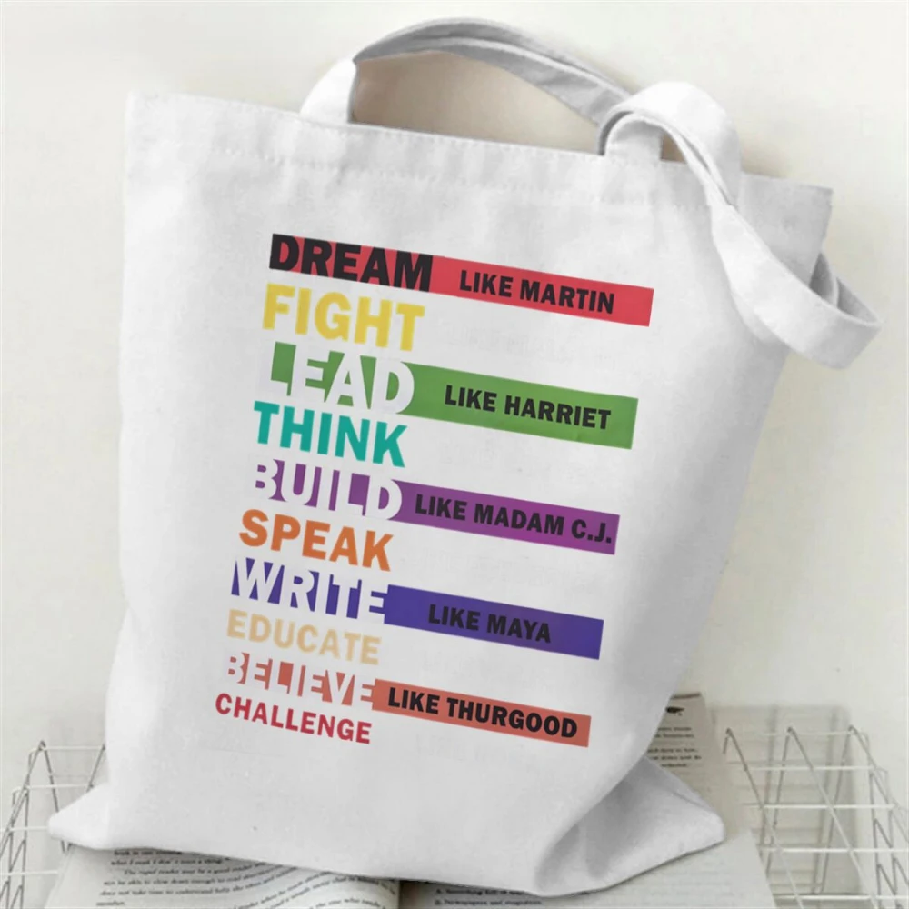 Civil Rights Social Justice Canvas Tote Bag, Black Inventors Quote Print Shoulder Bag, Black & White Motivational Handbag