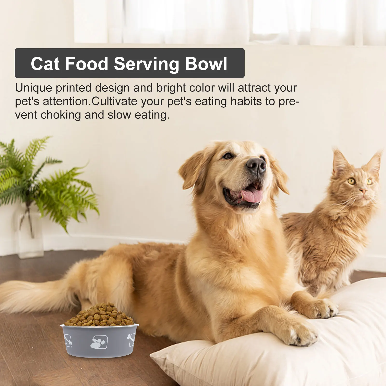 

Stainless Steel Color Printed Dog Slow Feeding Pet Dog Cat Food Cat Food Bowl Bowl Water Dish Pet Supplies