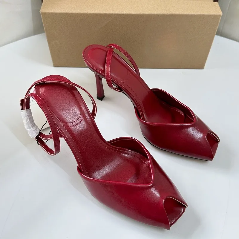 اللمحة تو عالية الكعب النساء صنادل طراز جلاديتور لينة بولي Leather جلد أنيق الكاحل الأشرطة الفاخرة تصميم مكتب سيدة الزفاف حذاء زفاف #4