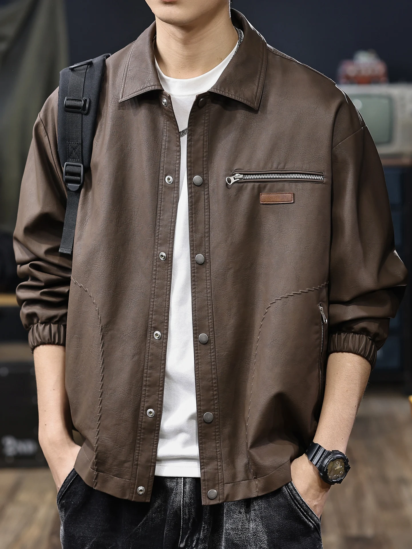 

Высококачественный американский роскошный винтажный джат из искусственной кожи, мужская свободная универсальная рабочая одежда, кожаный джет, модный осенне-зимний новый Sle