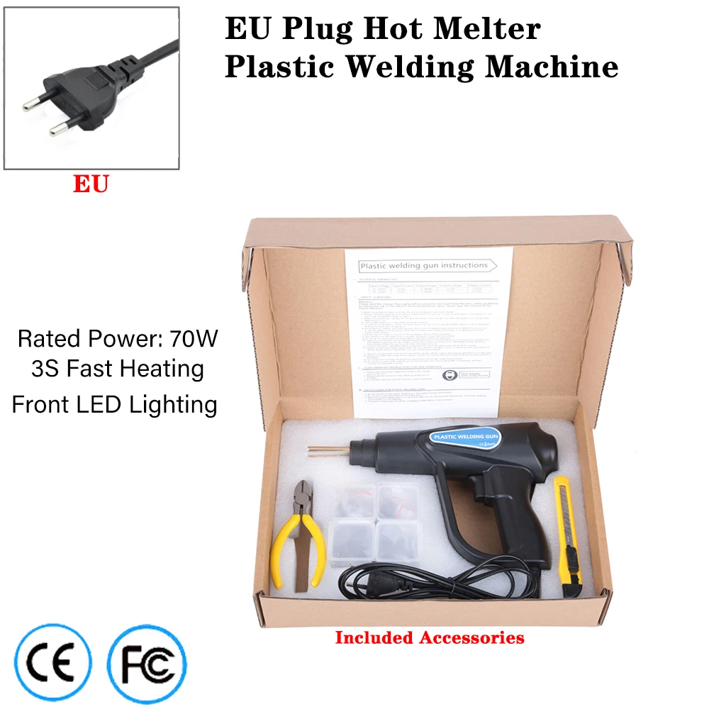 

EU Plug Plastic Repair Welding Machine 70W Heating Power 3s Quick Heat Front LED Light Car Bumper Repair Machine Welding Tools