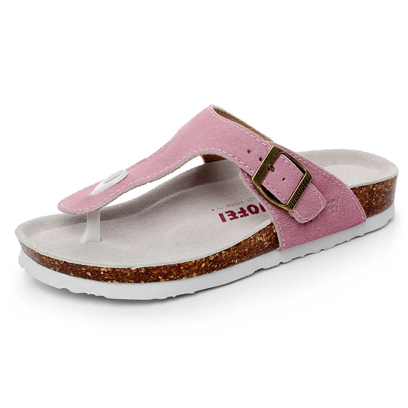 Fashion Women Men  Leather Flip Flops With Arch Support Cork Footbed Slide Sandals For Ladies Girls Comfortable Beach Slippers