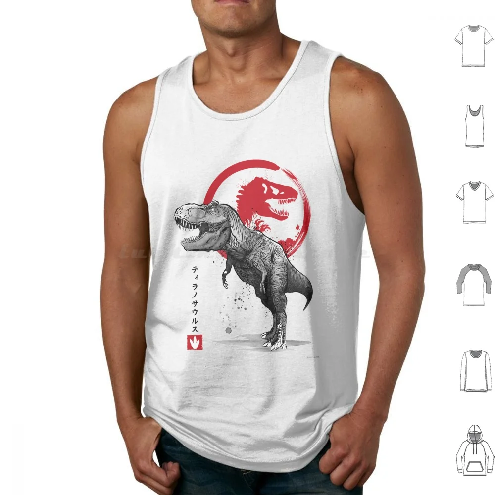 Camisetas sin mangas Tyrannosaurus Sumi E, camisetas de algodón con estampado de dinosaurios Tyrannosaurus Sumi y Japón, T Rex, Triceratops, Velociraptor