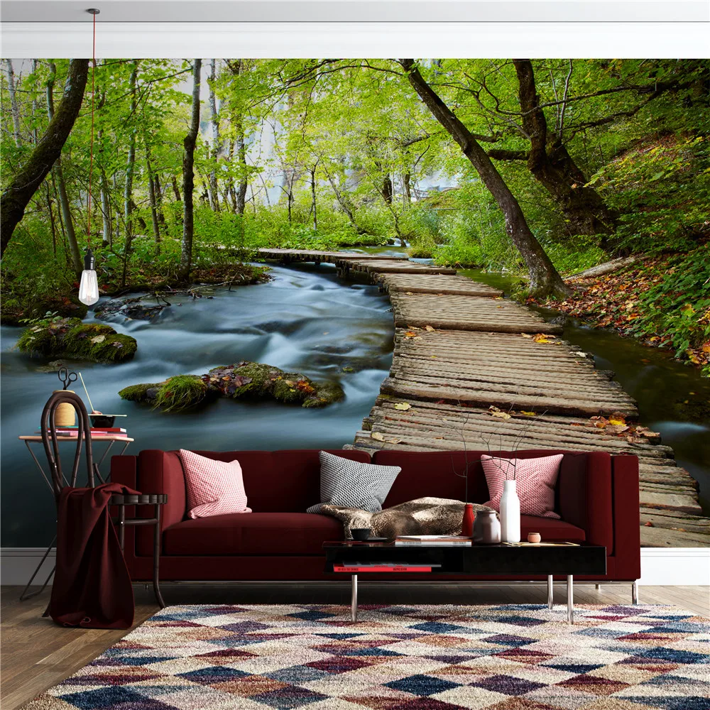 

XuesuCustomized водонепроницаемые обои лесной поток свежая фреска сцены