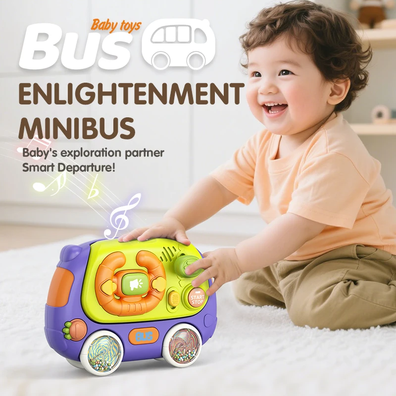 Baby Toy Electric Simulate Early Education Bus Multi Functional Music Beating Drum Busy Board for 0-36 Months Toddler Toys