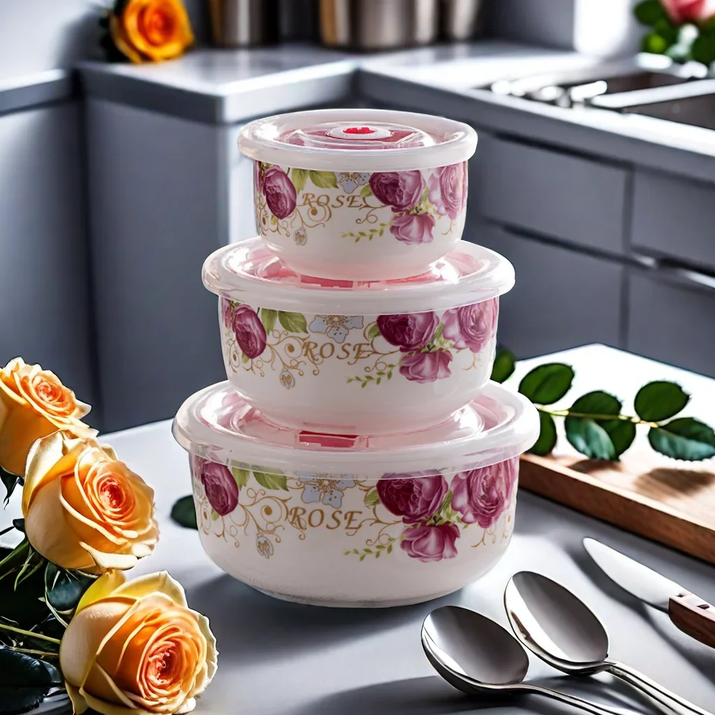 Keramik-Frischnapf, Mikrowellenherd für Frischhaltebox, dreiteilige Kühlschrank-Aufbewahrungsschüssel mit Deckel, Lunchbox, Nudel