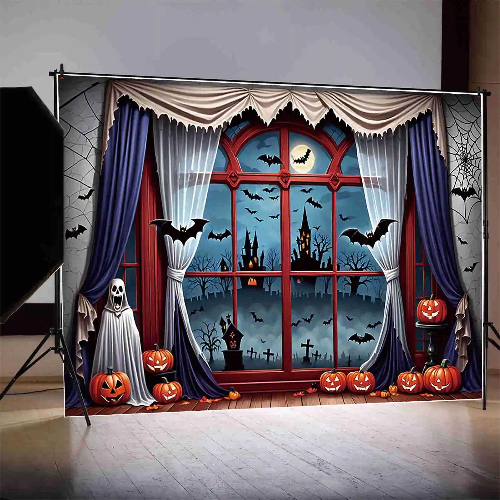 MOON.QG Halloween Creepy Backdrop Indoor Ghost Tombstone Red Children Backgrounds Custom Party Decorations Photo Zone Supplies