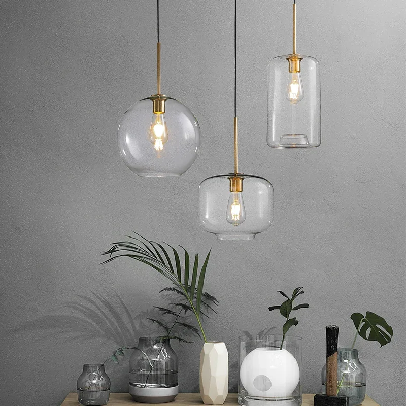 

Modern Hanging Loft Glass Lustre LED Pendant Light Industrial Decor Lights Fixtures E27/E26 for Kitchen Restaurant Lamp